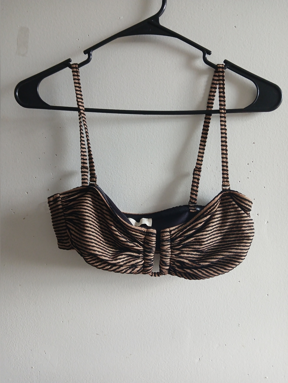 Ulla Johnson Black and Metallic Bronze Striped Bikini Top